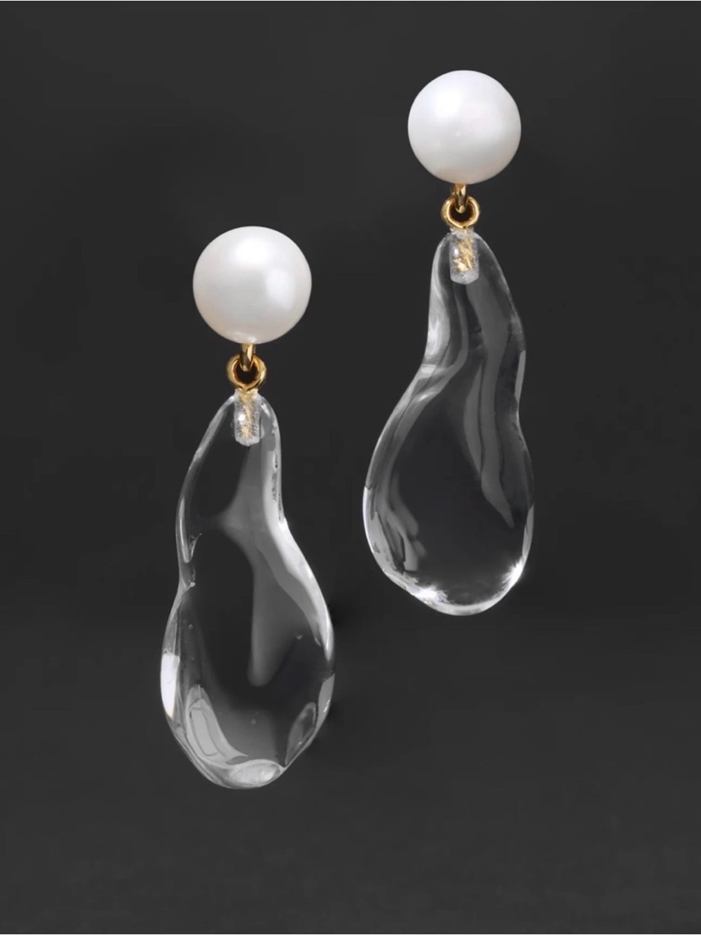 Alexis Bittar Liquid Lucite Freshwater Pearl Drop Earrings Gold